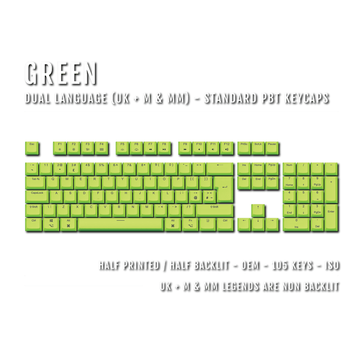 Green UK & Mac/Multimedia Dual Language PBT Keycaps Krome Keycaps LTD mac & multimedia