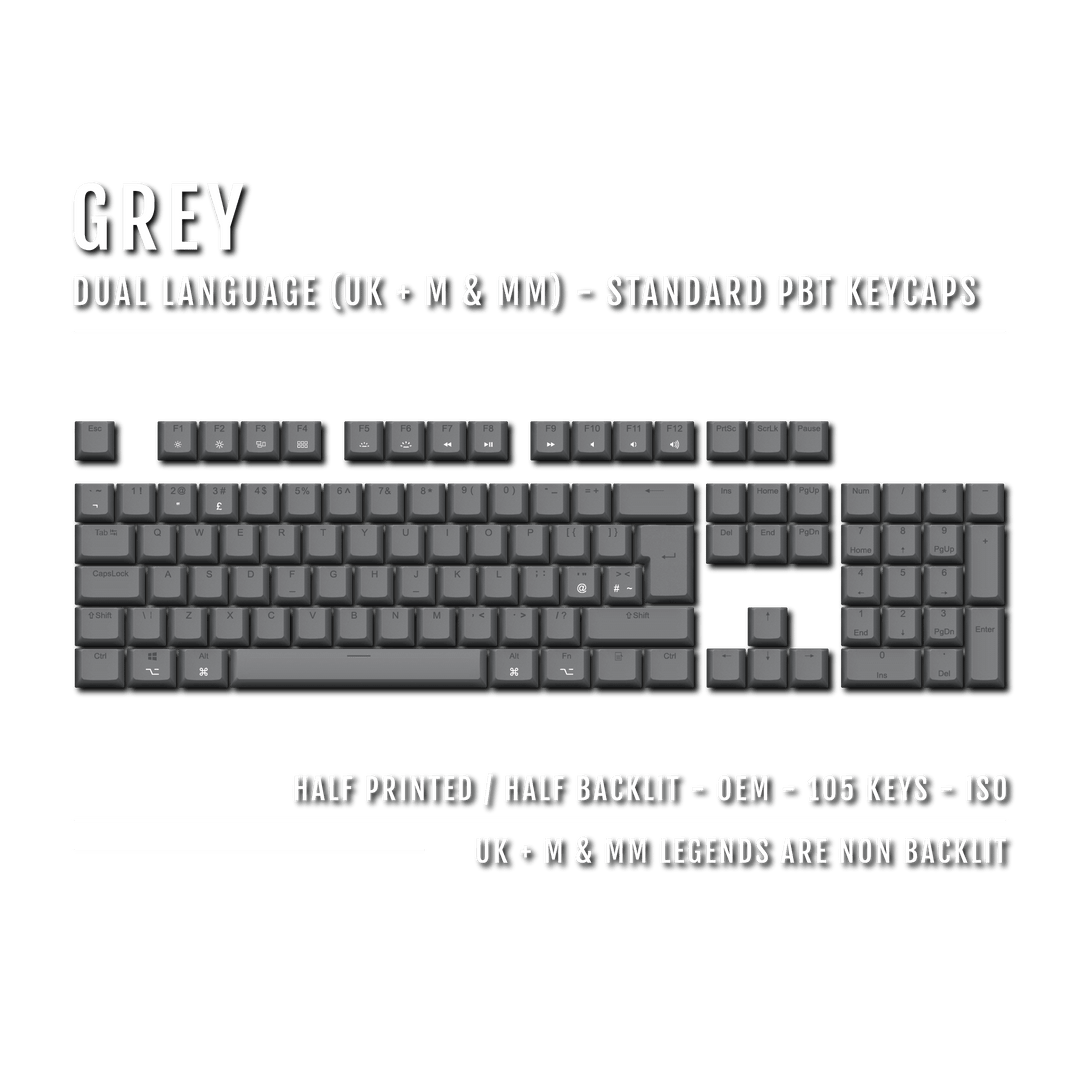 Grey UK & Mac/Multimedia Dual Language PBT Keycaps Krome Keycaps LTD mac & multimedia