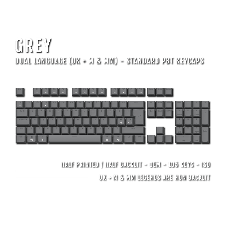 Grey UK & Mac/Multimedia Dual Language PBT Keycaps Krome Keycaps LTD mac & multimedia