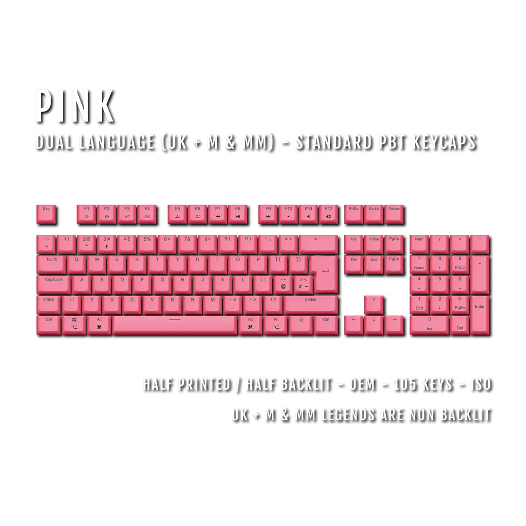 Pink UK & Mac/Multimedia Dual Language PBT Keycaps Krome Keycaps LTD mac & multimedia