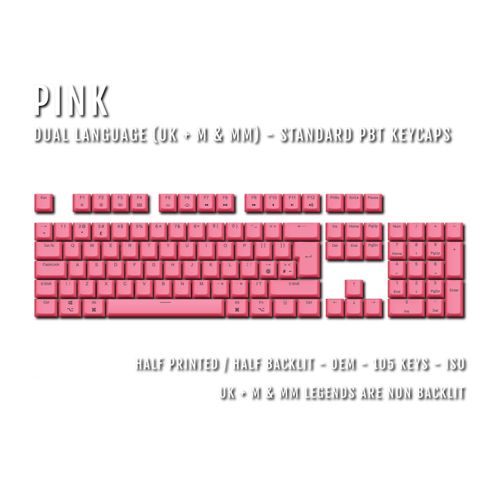 Pink UK & Mac/Multimedia Dual Language PBT Keycaps Krome Keycaps LTD mac & multimedia