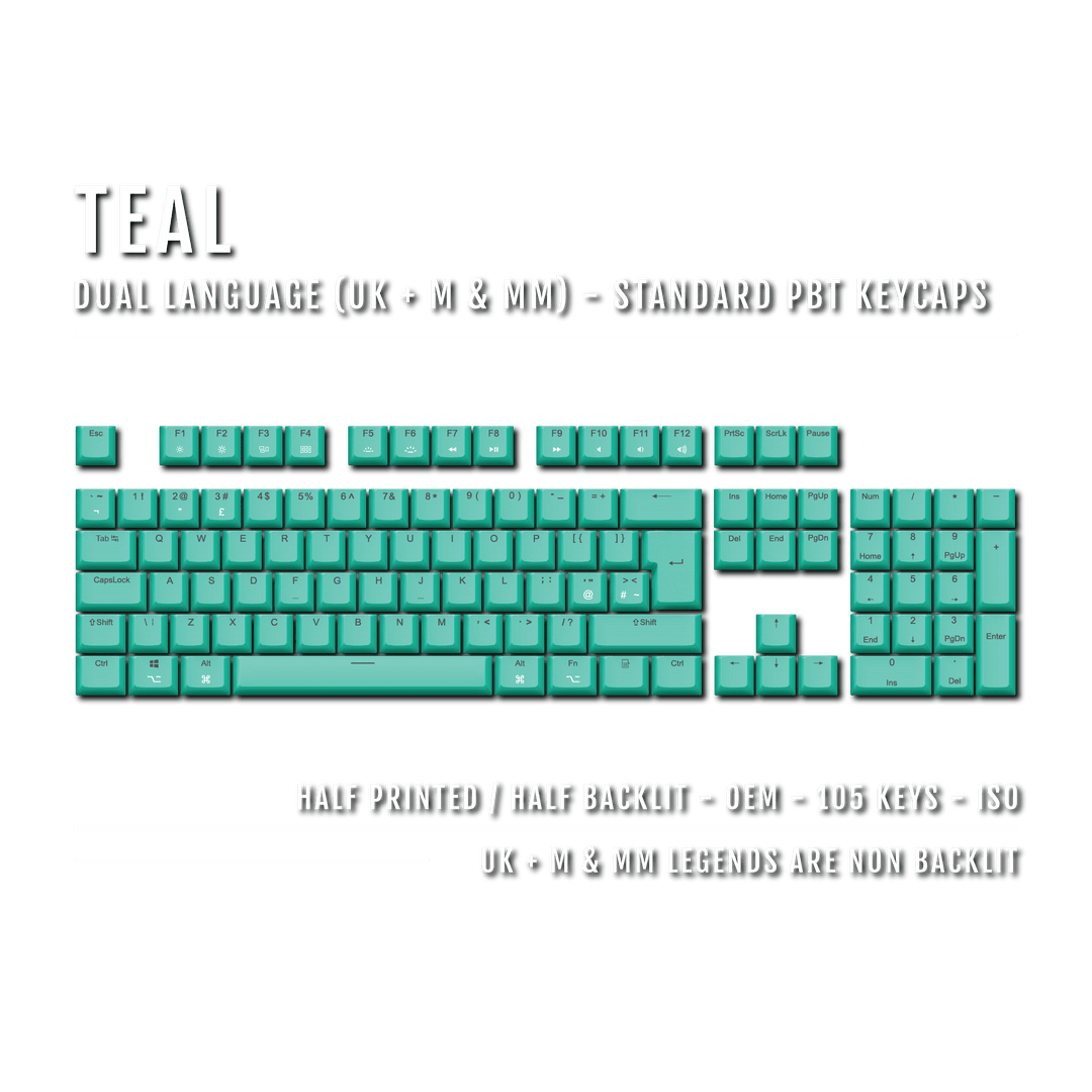 Teal UK & Mac/Multimedia Dual Language PBT Keycaps Krome Keycaps LTD mac & multimedia