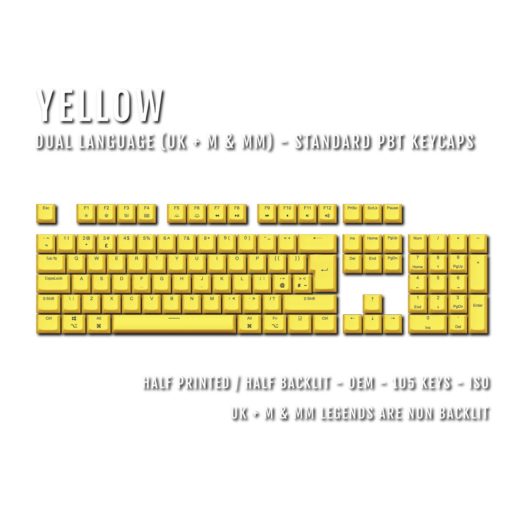 Yellow UK & Mac/Multimedia Dual Language PBT Keycaps Krome Keycaps LTD mac & multimedia