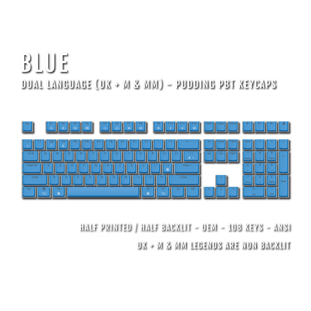 Blue UK & Mac/Multimedia Dual Language PBT Pudding Keycaps Krome Keycaps LTD Mac & Multimedia Pudding