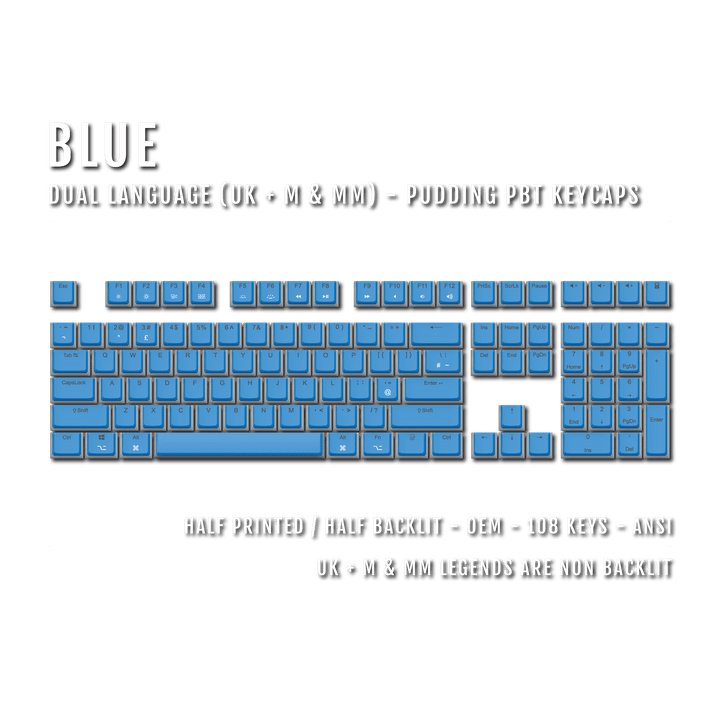 Blue UK & Mac/Multimedia Dual Language PBT Pudding Keycaps Krome Keycaps LTD Mac & Multimedia Pudding