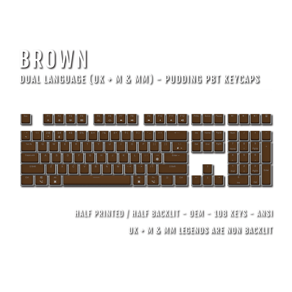 Brown UK & Mac/Multimedia Dual Language PBT Pudding Keycaps Krome Keycaps LTD Mac & Multimedia Pudding