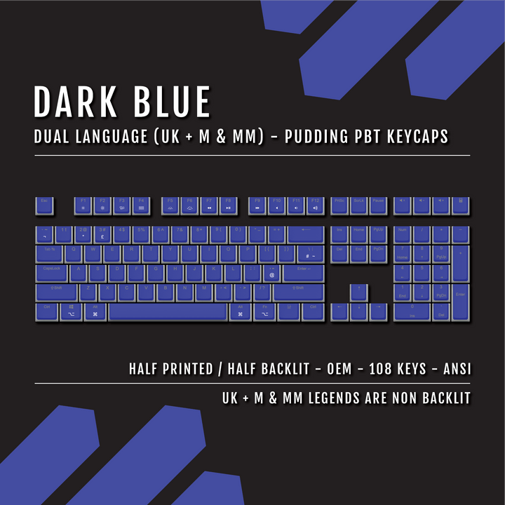 Dark Blue UK & Mac/Multimedia Dual Language PBT Pudding Keycaps Krome Keycaps LTD Mac & Multimedia Pudding