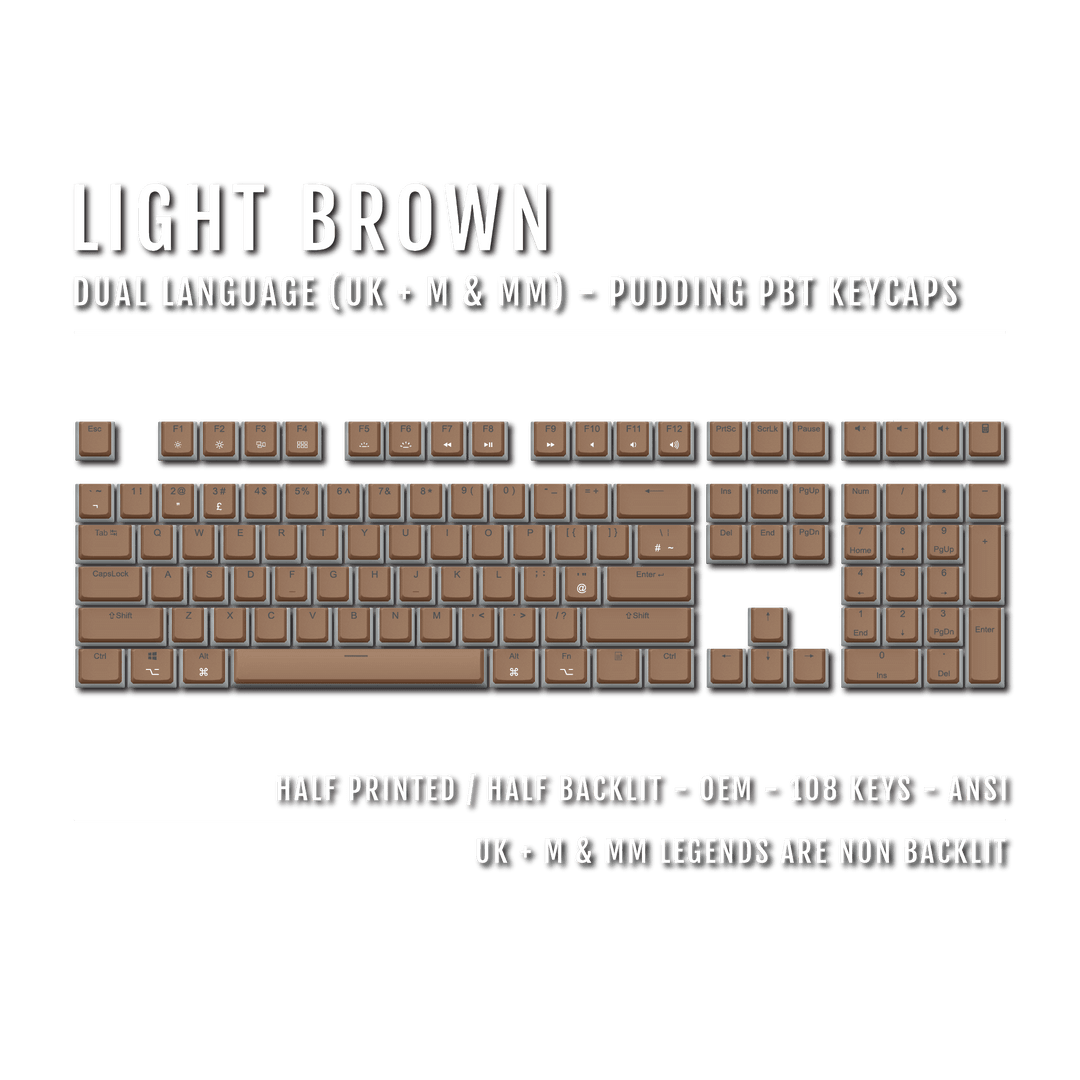 Light Brown UK & Mac/Multimedia Dual Language PBT Pudding Keycaps Krome Keycaps LTD Mac & Multimedia Pudding