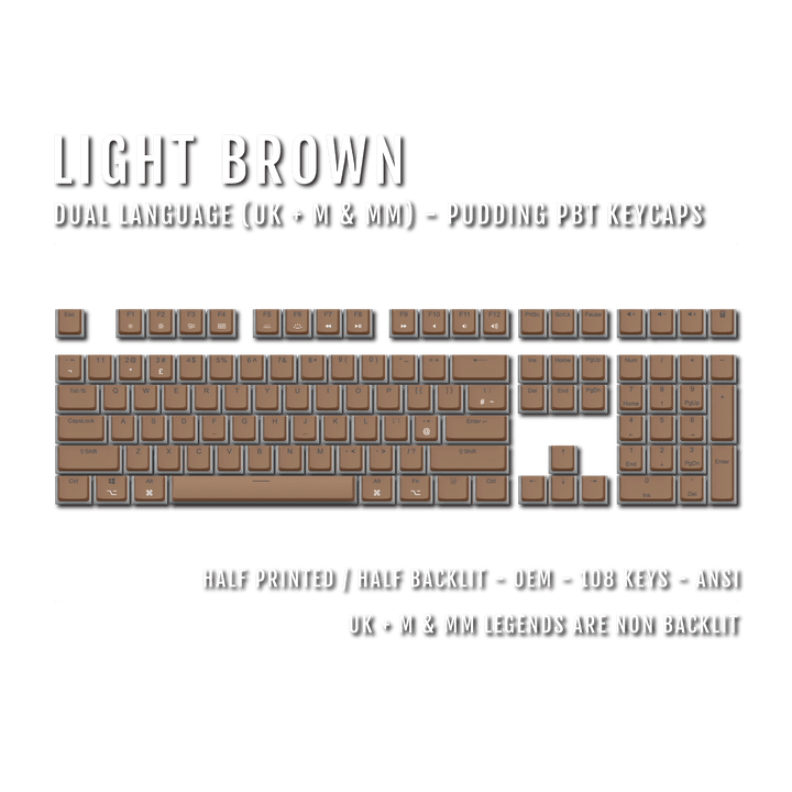 Light Brown UK & Mac/Multimedia Dual Language PBT Pudding Keycaps Krome Keycaps LTD Mac & Multimedia Pudding