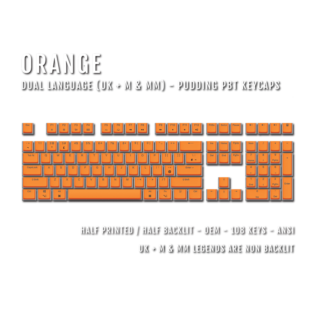 Orange UK & Mac/Multimedia Dual Language PBT Pudding Keycaps Krome Keycaps LTD Mac & Multimedia Pudding