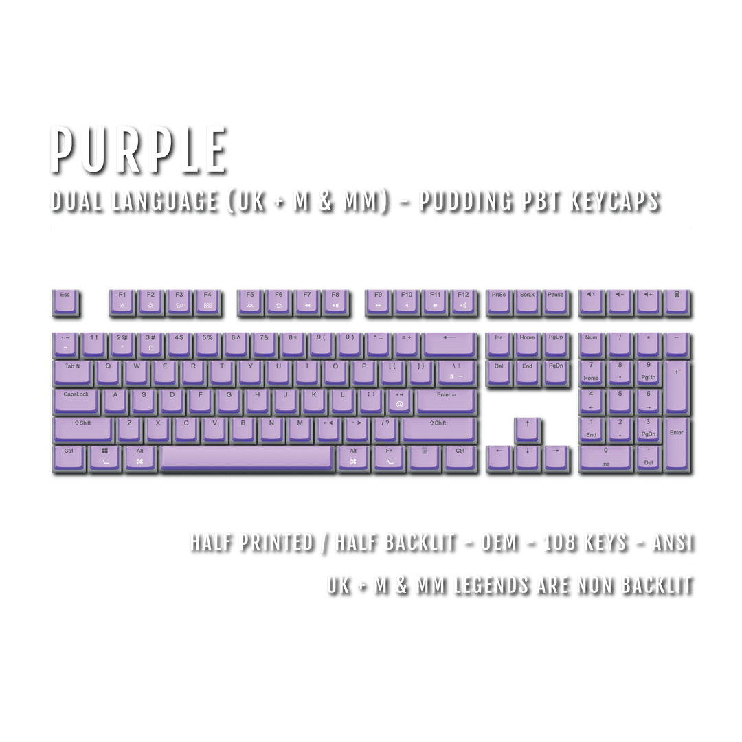 Purple UK & Mac/Multimedia Dual Language PBT Pudding Keycaps Krome Keycaps LTD Mac & Multimedia Pudding