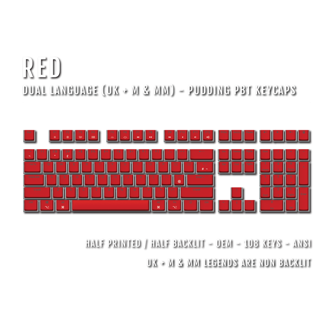 Red UK & Mac/Multimedia Dual Language PBT Pudding Keycaps Krome Keycaps LTD Mac & Multimedia Pudding