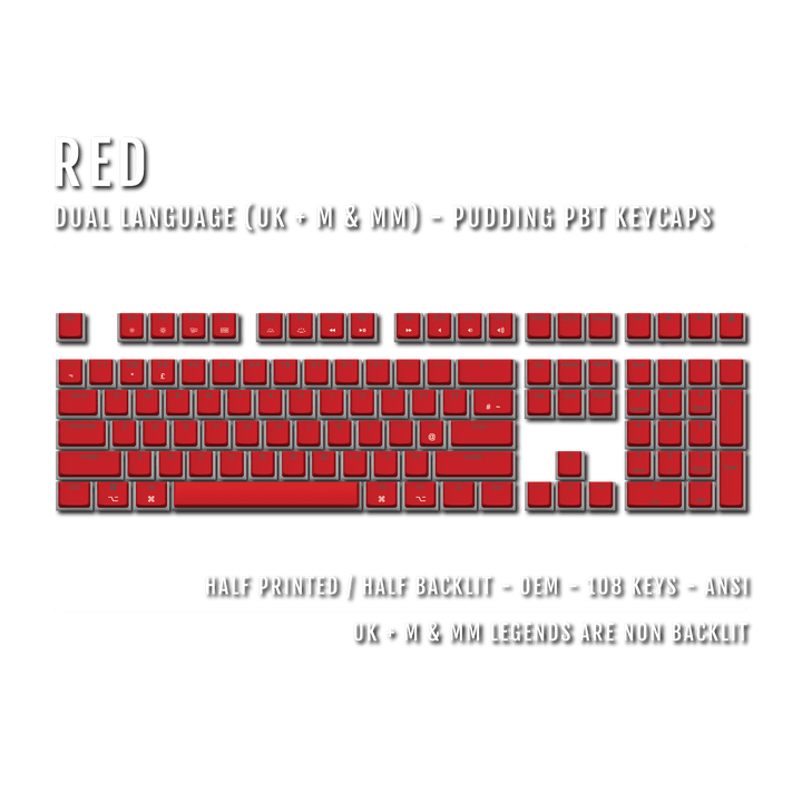 Red UK & Mac/Multimedia Dual Language PBT Pudding Keycaps Krome Keycaps LTD Mac & Multimedia Pudding