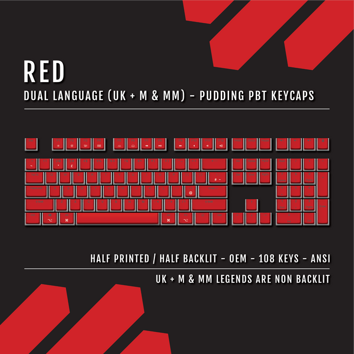 Red UK & Mac/Multimedia Dual Language PBT Pudding Keycaps Krome Keycaps LTD Mac & Multimedia Pudding