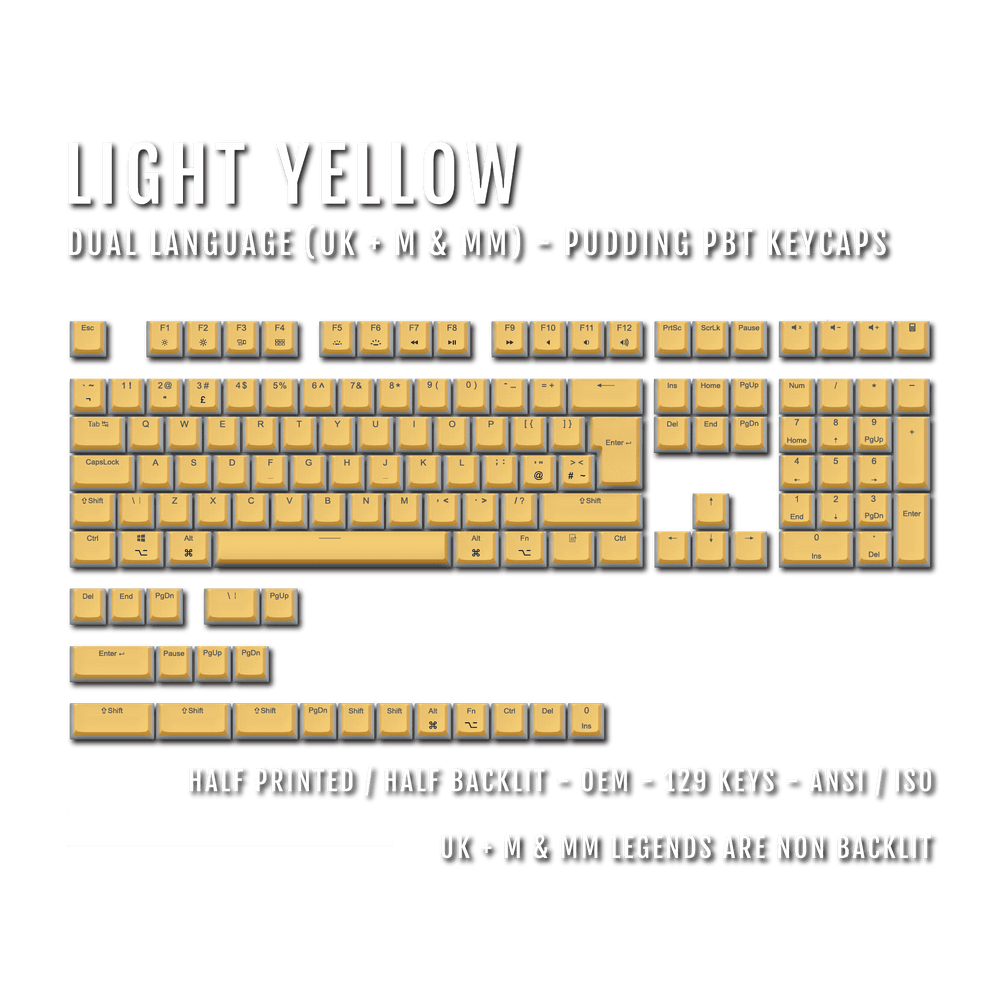 Light Yellow UK & Mac/Multimedia Dual Language PBT Pudding Keycaps Krome Keycaps LTD Mac & Multimedia Pudding