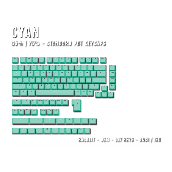 Cyan Backlit PBT Keycaps – 65/75% Krome Keycaps LTD Single Colour, USA