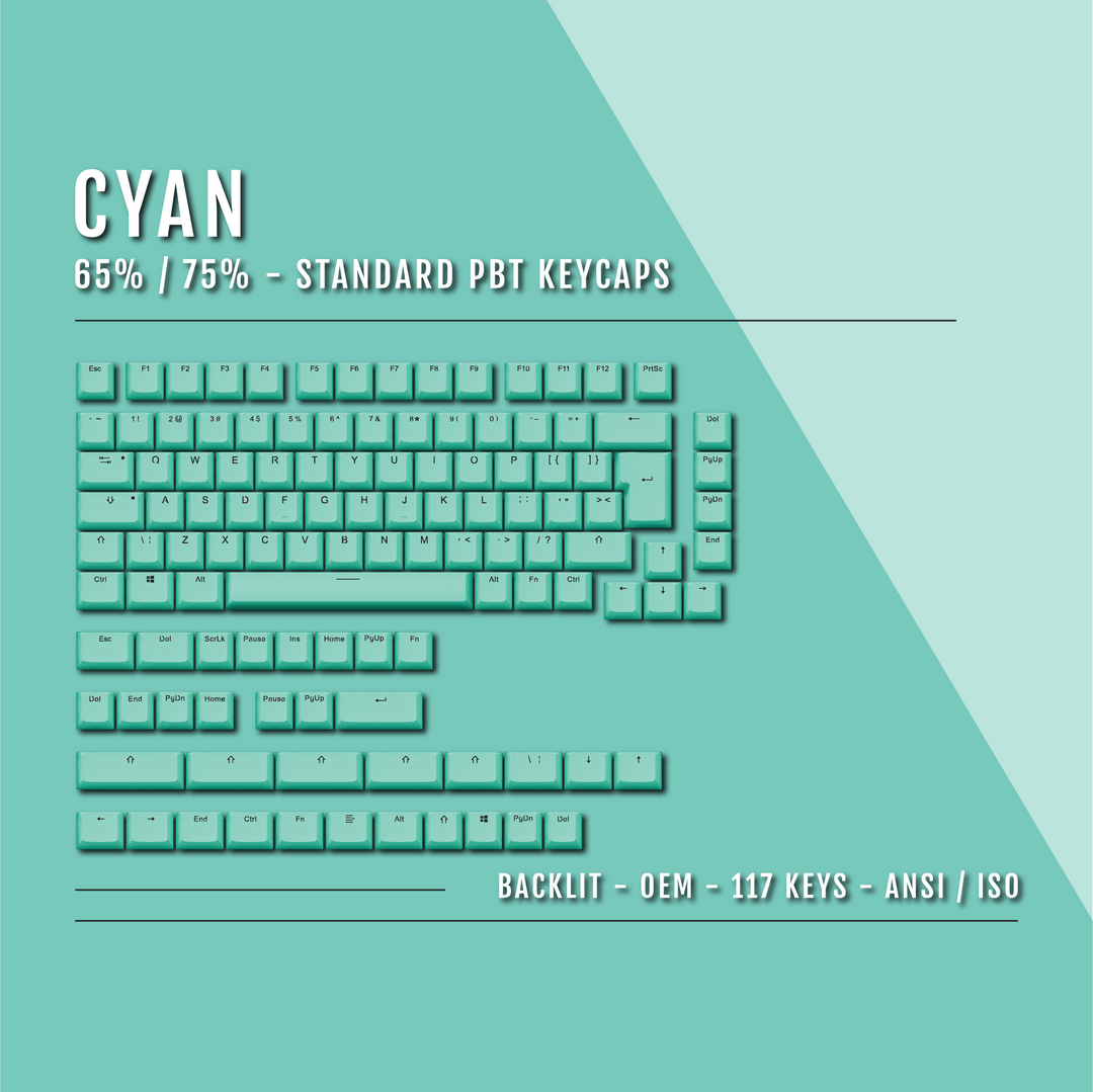 Cyan Backlit PBT Keycaps – 65/75% Krome Keycaps LTD Single Colour, USA