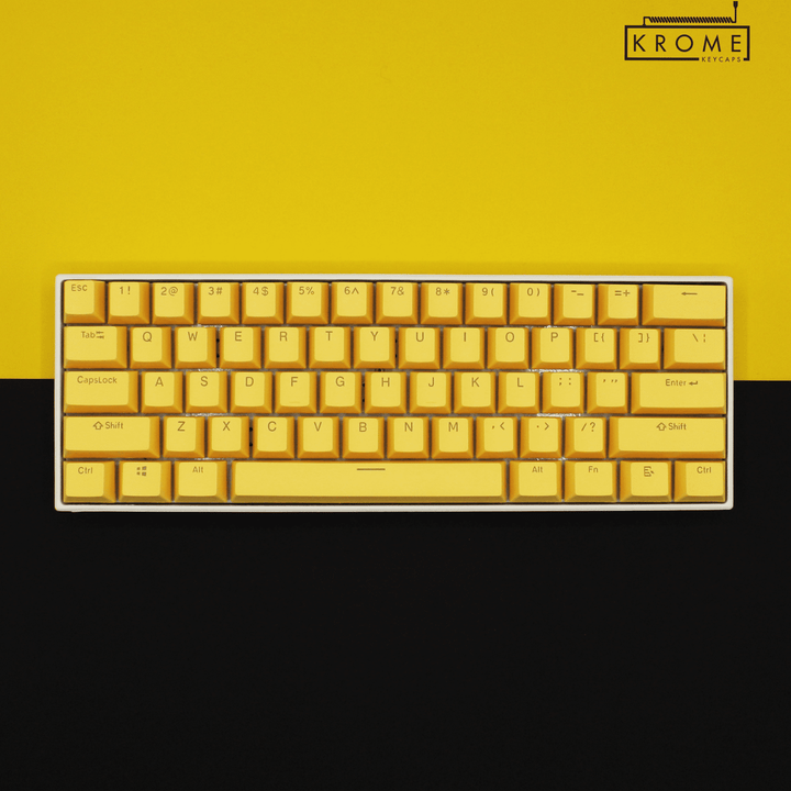 UK Yellow PBT Mac & Multimedia Keycaps - 100% Size - Dual Language Keycaps - kromekeycaps