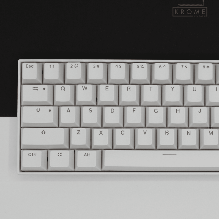 White UK Dual Language PBT Keycaps - 65/75% Krome Keycaps LTD Single Colour, UK